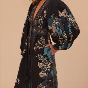 NWT FARM Rio Blossom Tapestry Black Midi Dress Size M